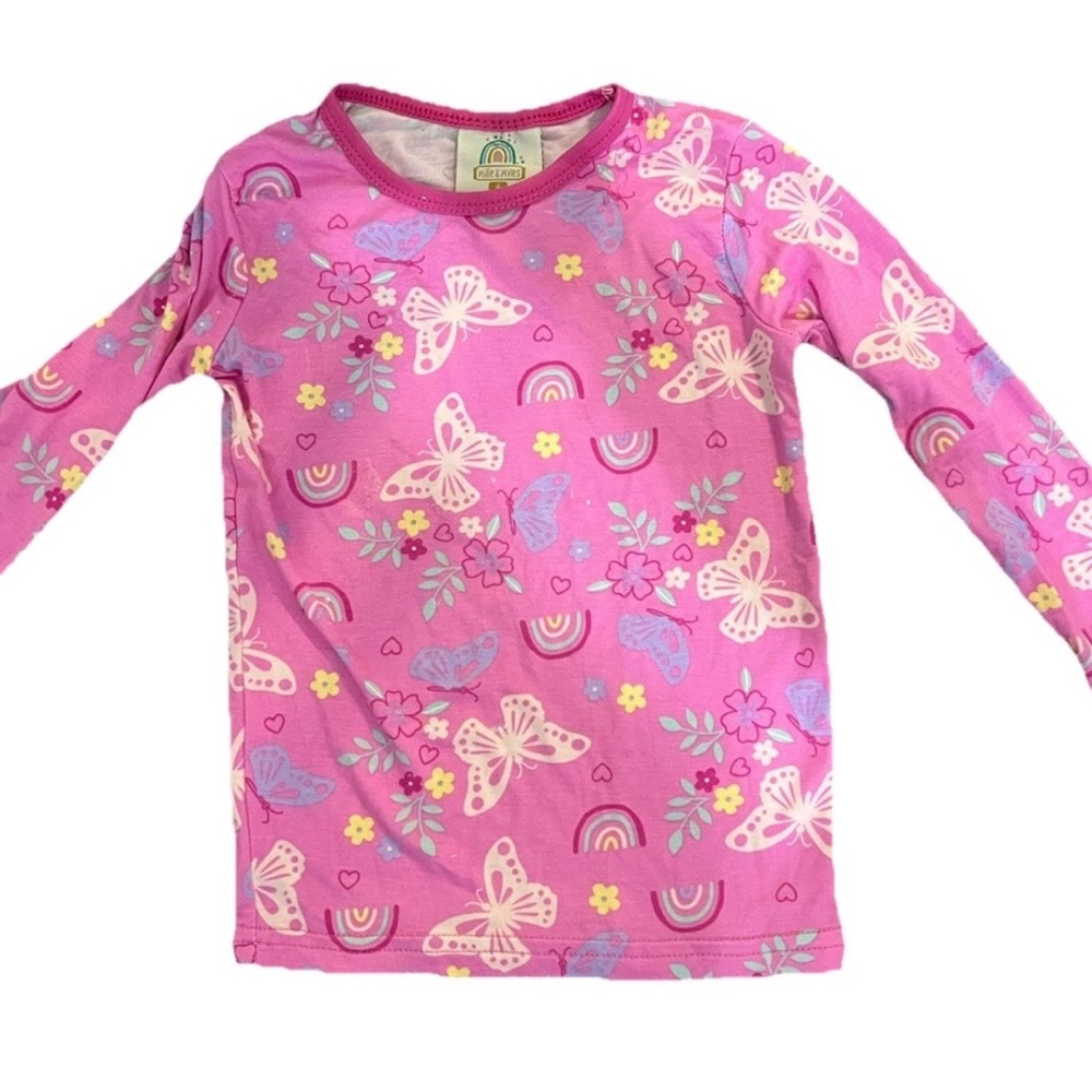 Millie & Myles Bamboo Girls Pink Butterfly Rainbow Long Sleeve T-Shirt Size 4